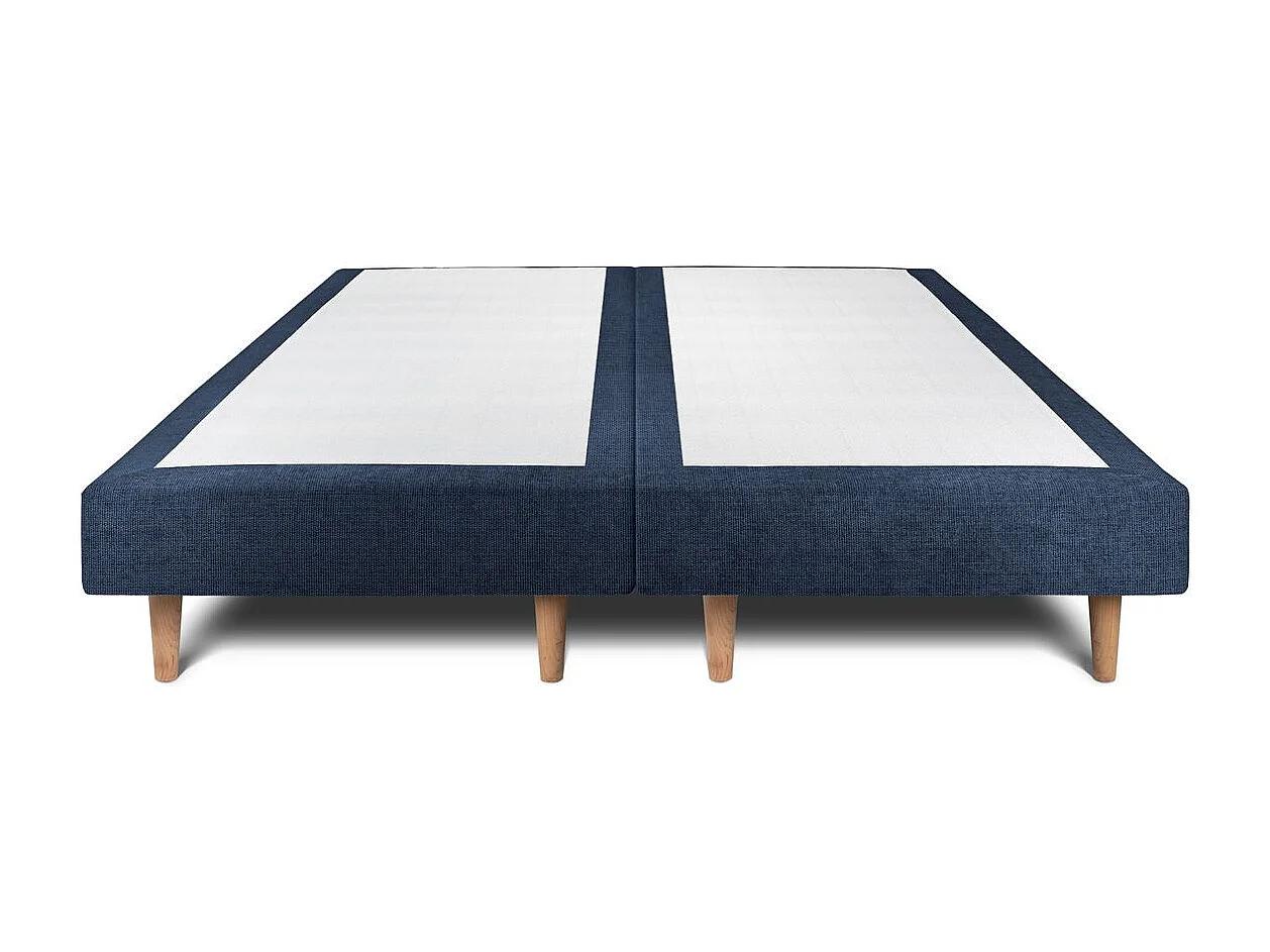 Lit 160x200cm avec tête de lit capitonnée tissu et double sommier tapissier bleu - Hauteur totale : 29cm