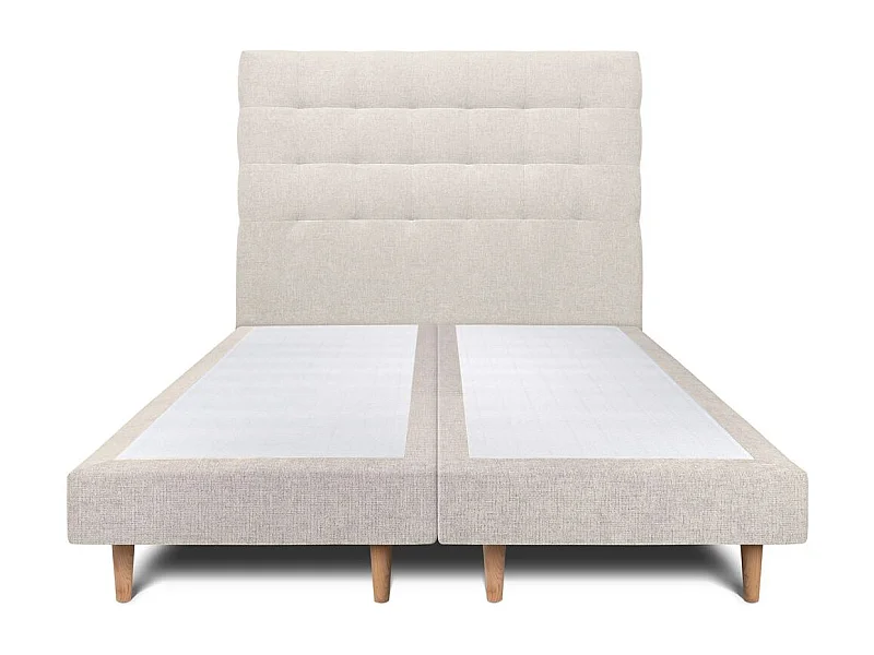 Lit 160x200cm avec tête de lit capitonnée tissu et double sommier tapissier Beige clair - Hauteur totale : 29cm