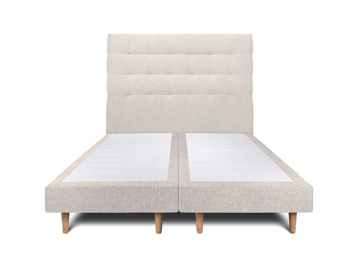 Lit 160x200cm avec tête de lit capitonnée tissu et double sommier tapissier Beige clair - Hauteur totale : 29cm