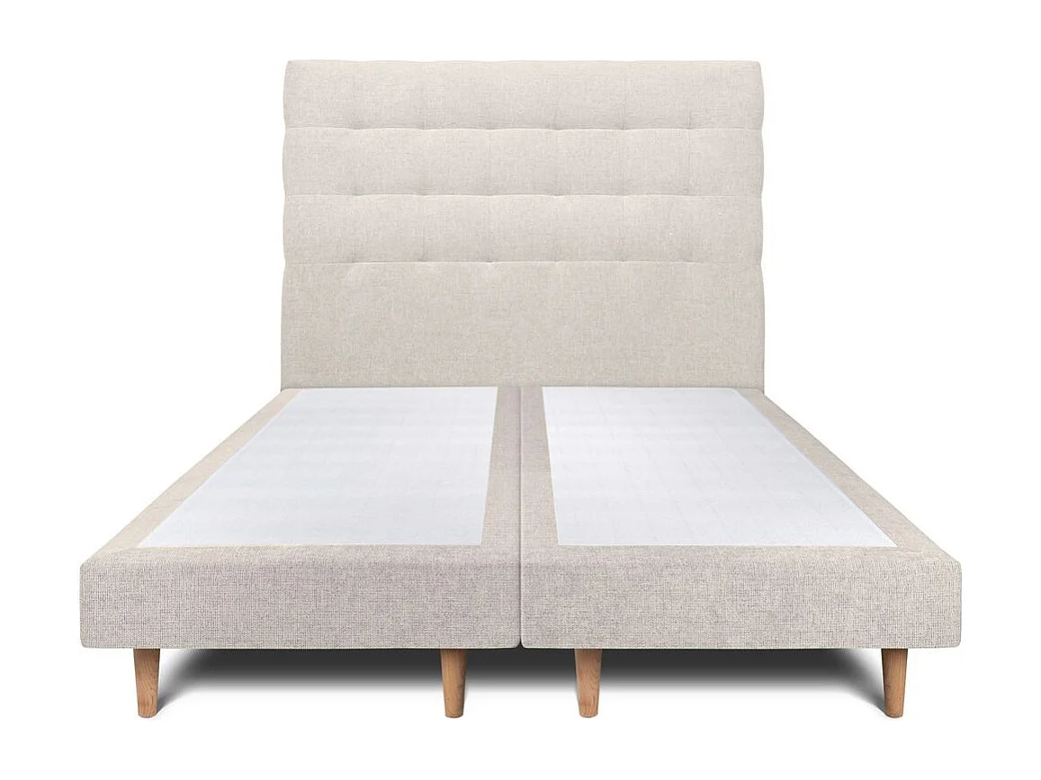 Lit 160x200cm avec tête de lit capitonnée tissu et double sommier tapissier Beige clair - Hauteur totale : 29cm