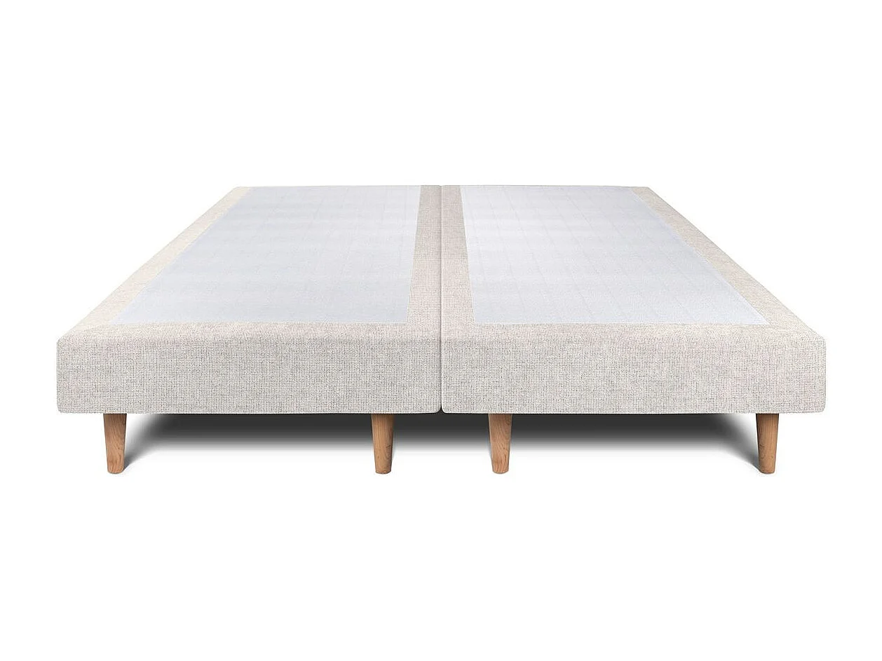 Lit 160x200cm avec tête de lit capitonnée tissu et double sommier tapissier Beige clair - Hauteur totale : 29cm