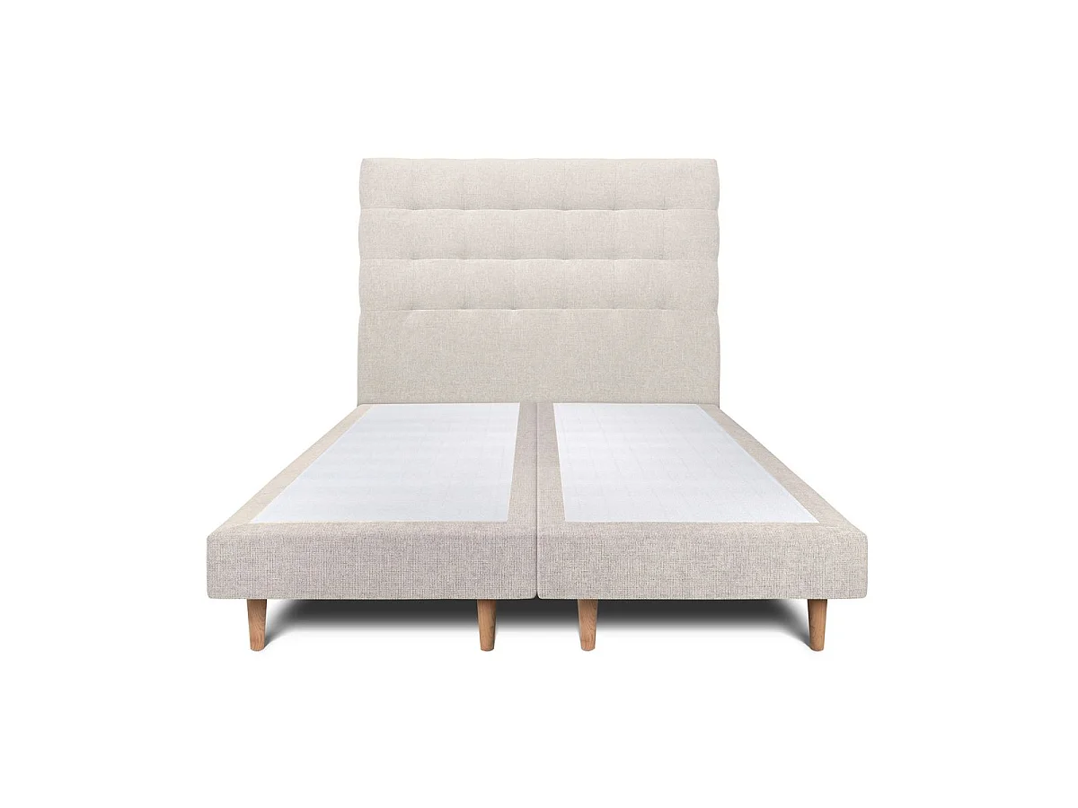 Lit 160x200cm avec tête de lit capitonnée tissu et double sommier tapissier Beige clair - Hauteur totale : 29cm