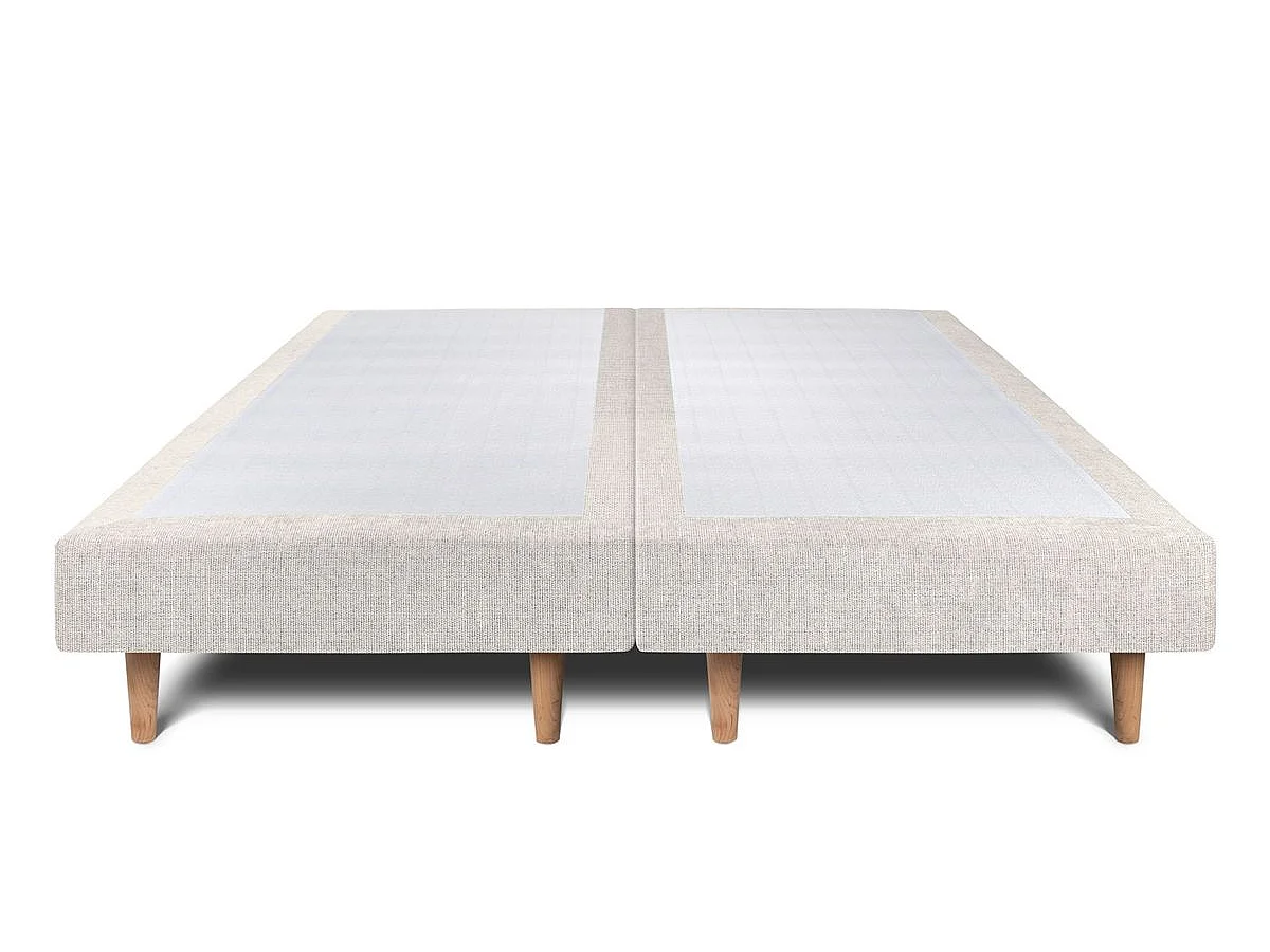 Lit 160x200cm avec tête de lit capitonnée tissu et double sommier tapissier Beige clair - Hauteur totale : 29cm