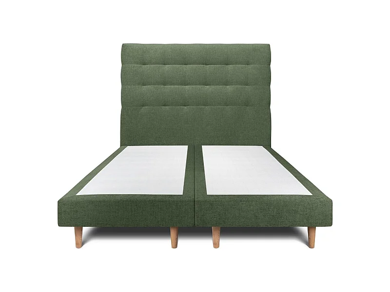 Lit 160x200cm avec tête de lit capitonnée tissu et double sommier tapissier vert - Hauteur totale : 29cm