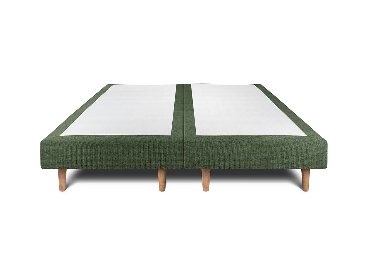 Lit 160x200cm avec tête de lit capitonnée tissu et double sommier tapissier vert - Hauteur totale : 29cm