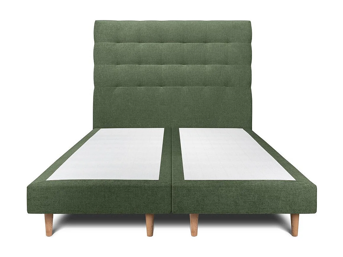 Lit 160x200cm avec tête de lit capitonnée tissu et double sommier tapissier vert - Hauteur totale : 29cm