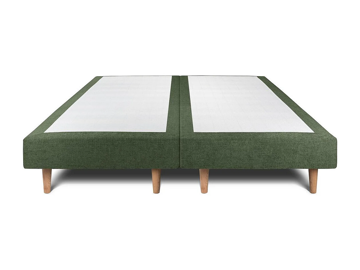 Lit 160x200cm avec tête de lit capitonnée tissu et double sommier tapissier vert - Hauteur totale : 29cm