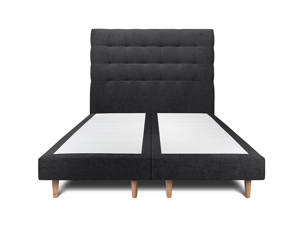 Lit 160x200cm avec tête de lit capitonnée tissu et double sommier tapissier noir - Hauteur totale : 29cm