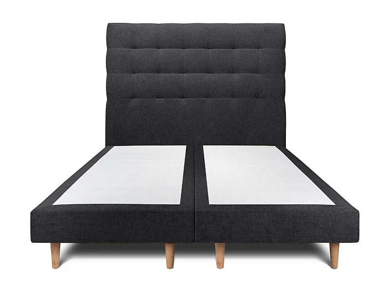 Lit 160x200cm avec tête de lit capitonnée tissu et double sommier tapissier noir - Hauteur totale : 29cm