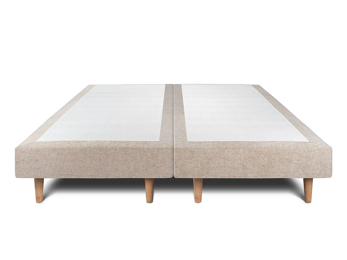 Lit 160x200cm avec tête de lit capitonnée tissu et double sommier tapissier beige brun - Hauteur totale : 29cm
