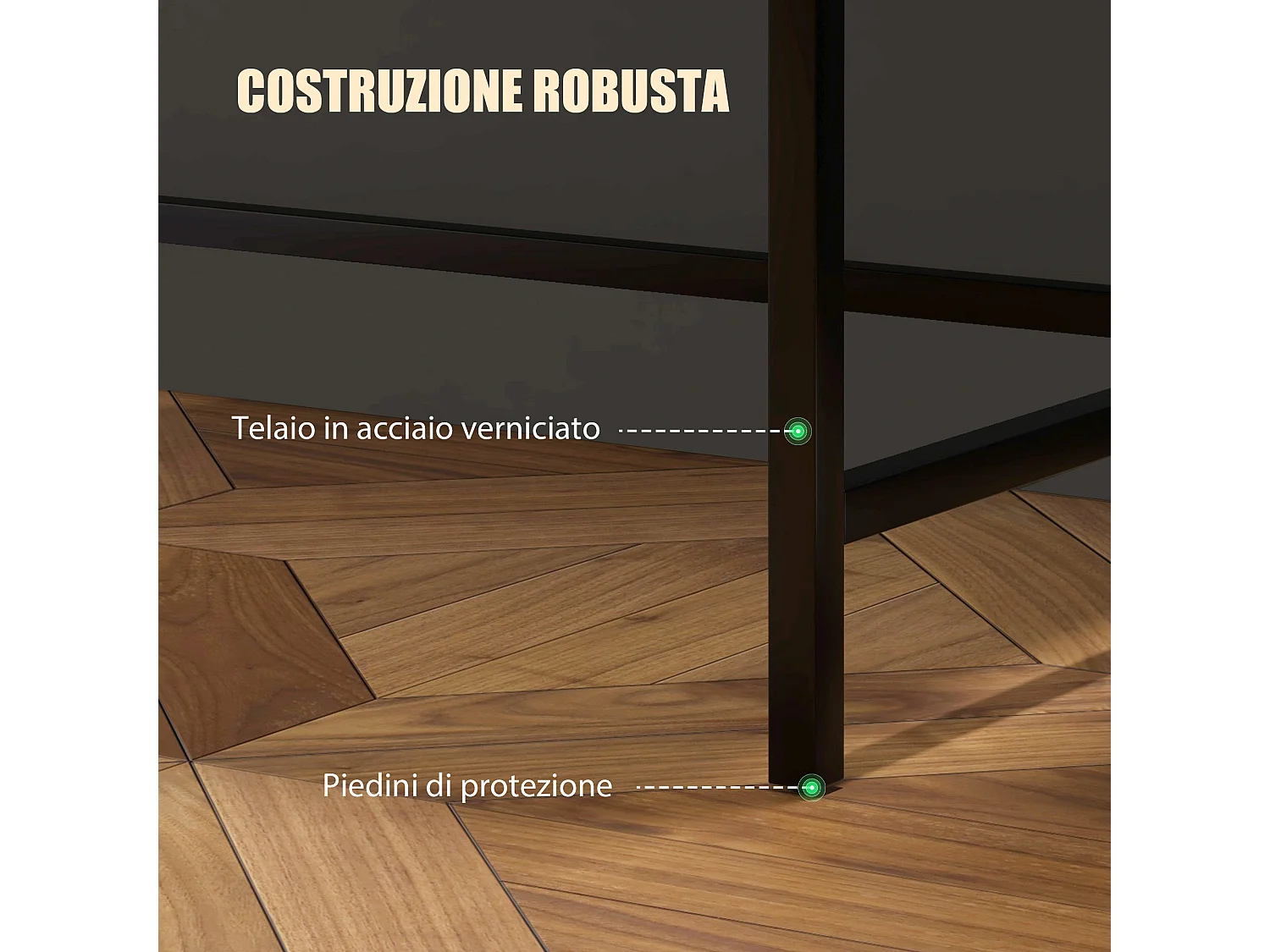 Scrivania 2 cassetti con ripiano in legno e acciaio nero e quercia