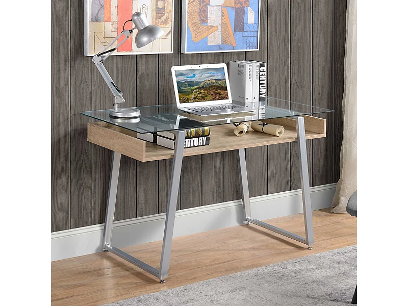 Scrivania da computer con piano in vetro temperato multicolore