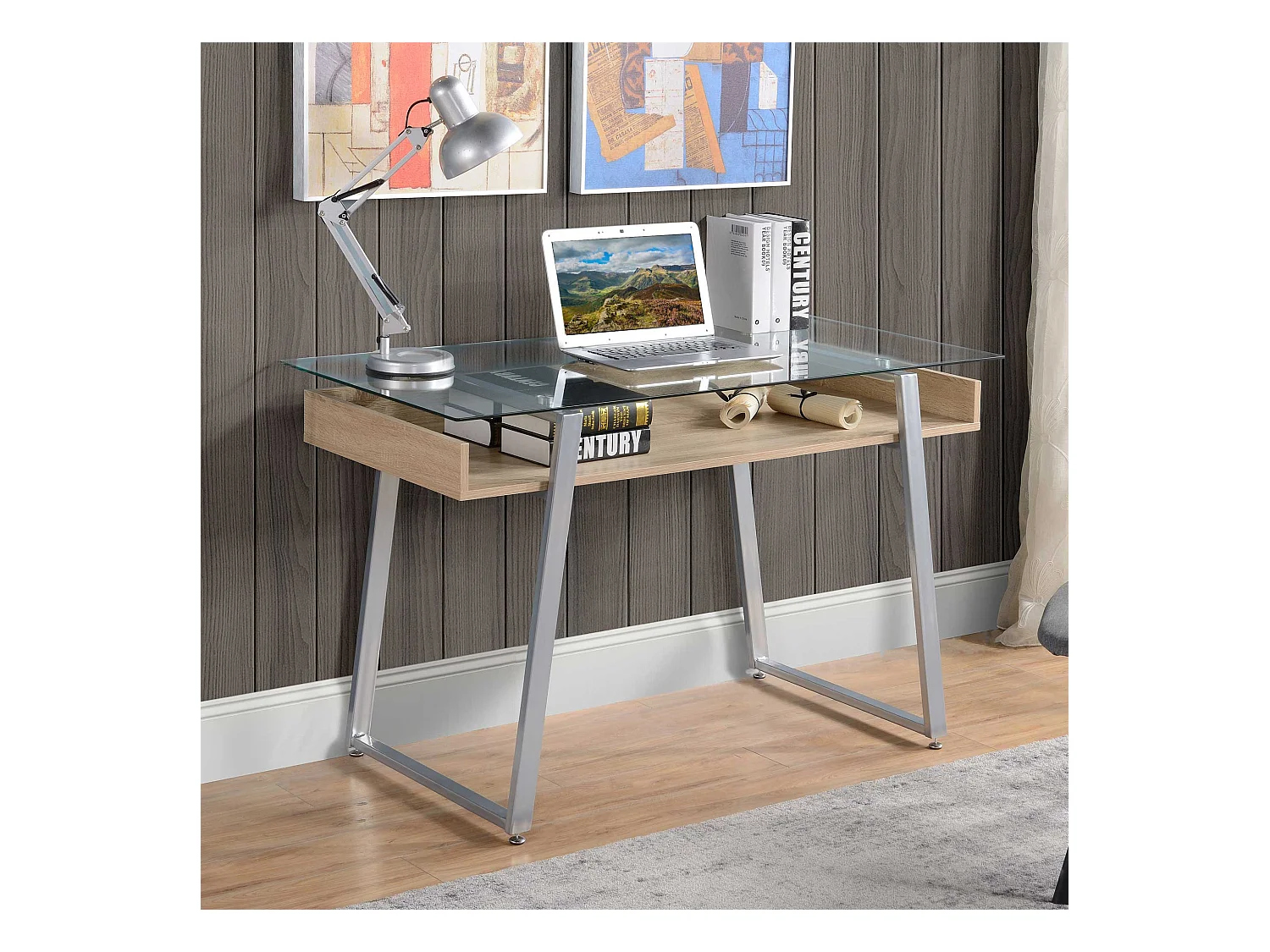 Scrivania da computer con piano in vetro temperato multicolore