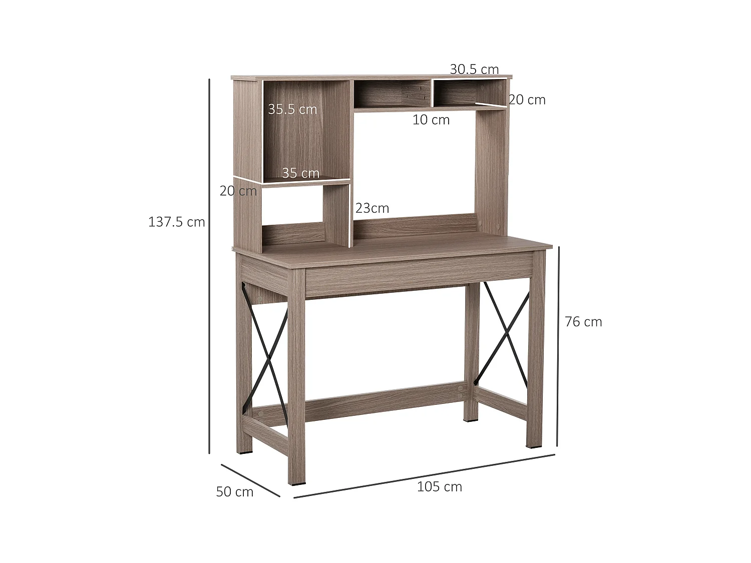 Scrivania scaffale con libreria sopra in legno color legno