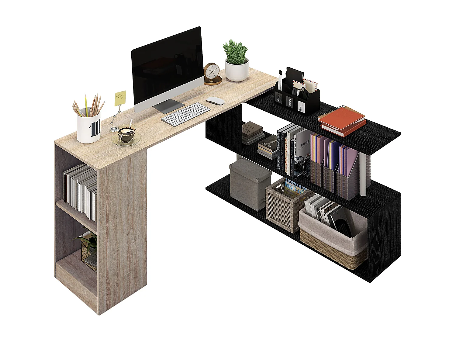 Scrivania angolare salvaspazio con ripiano a s in legno