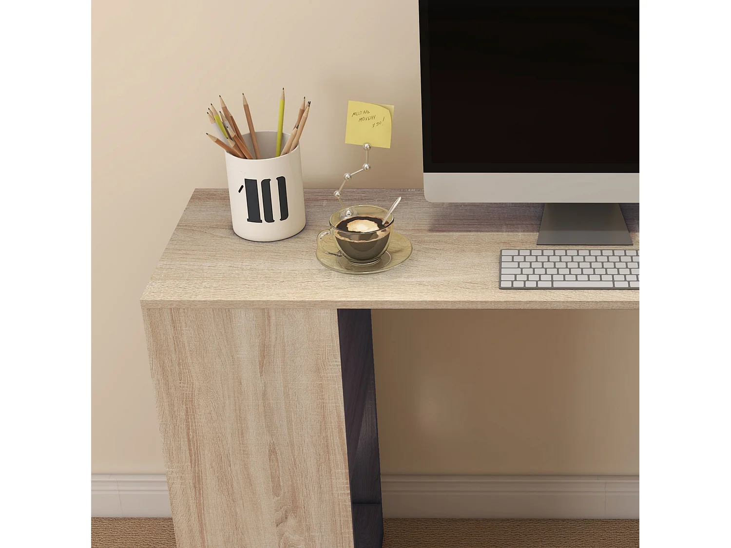 Scrivania angolare salvaspazio con ripiano a s in legno