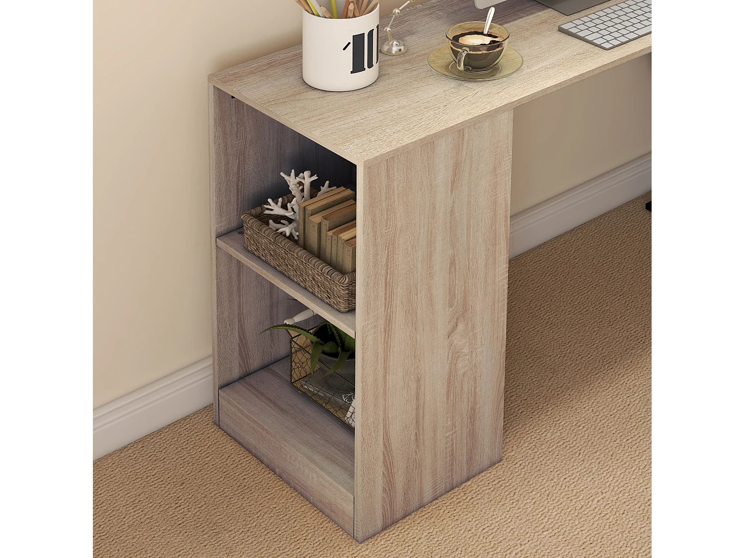 Scrivania angolare salvaspazio con ripiano a s in legno