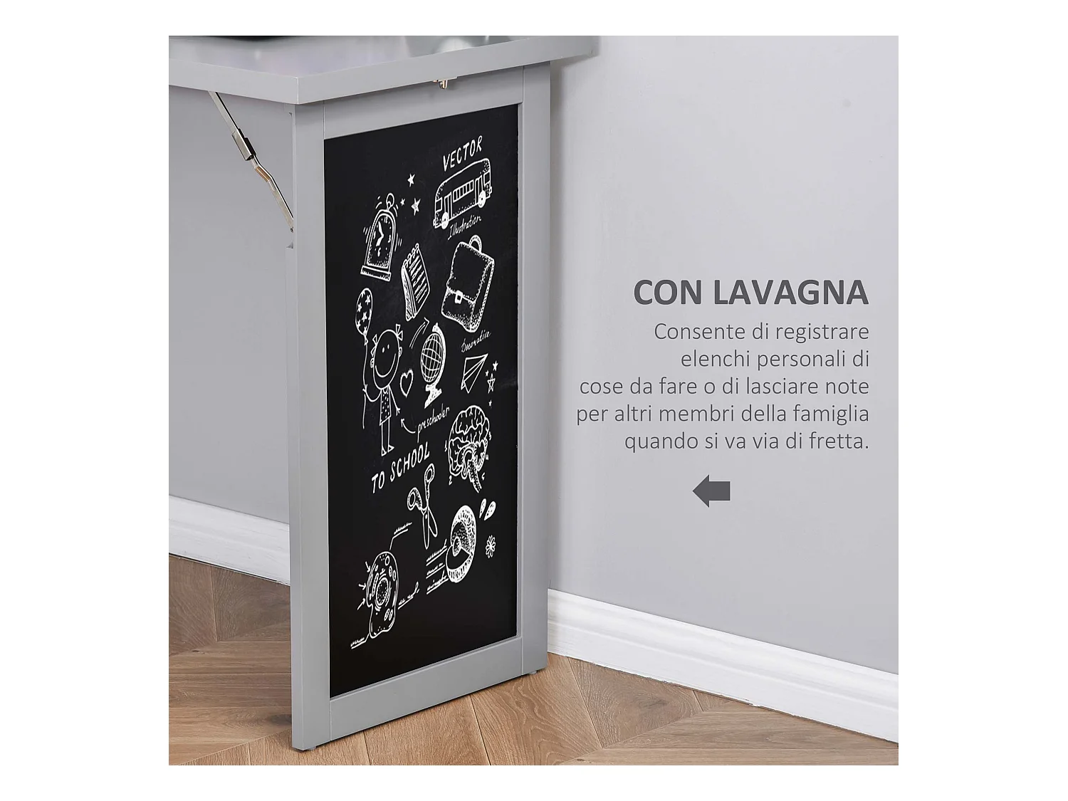 Scrivania pieghevole con libreria a 9 ripiani e lavagna grigio