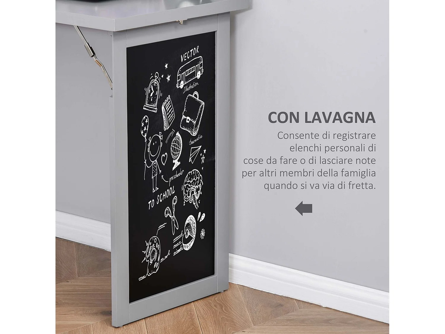 Scrivania pieghevole con libreria a 9 ripiani e lavagna grigio
