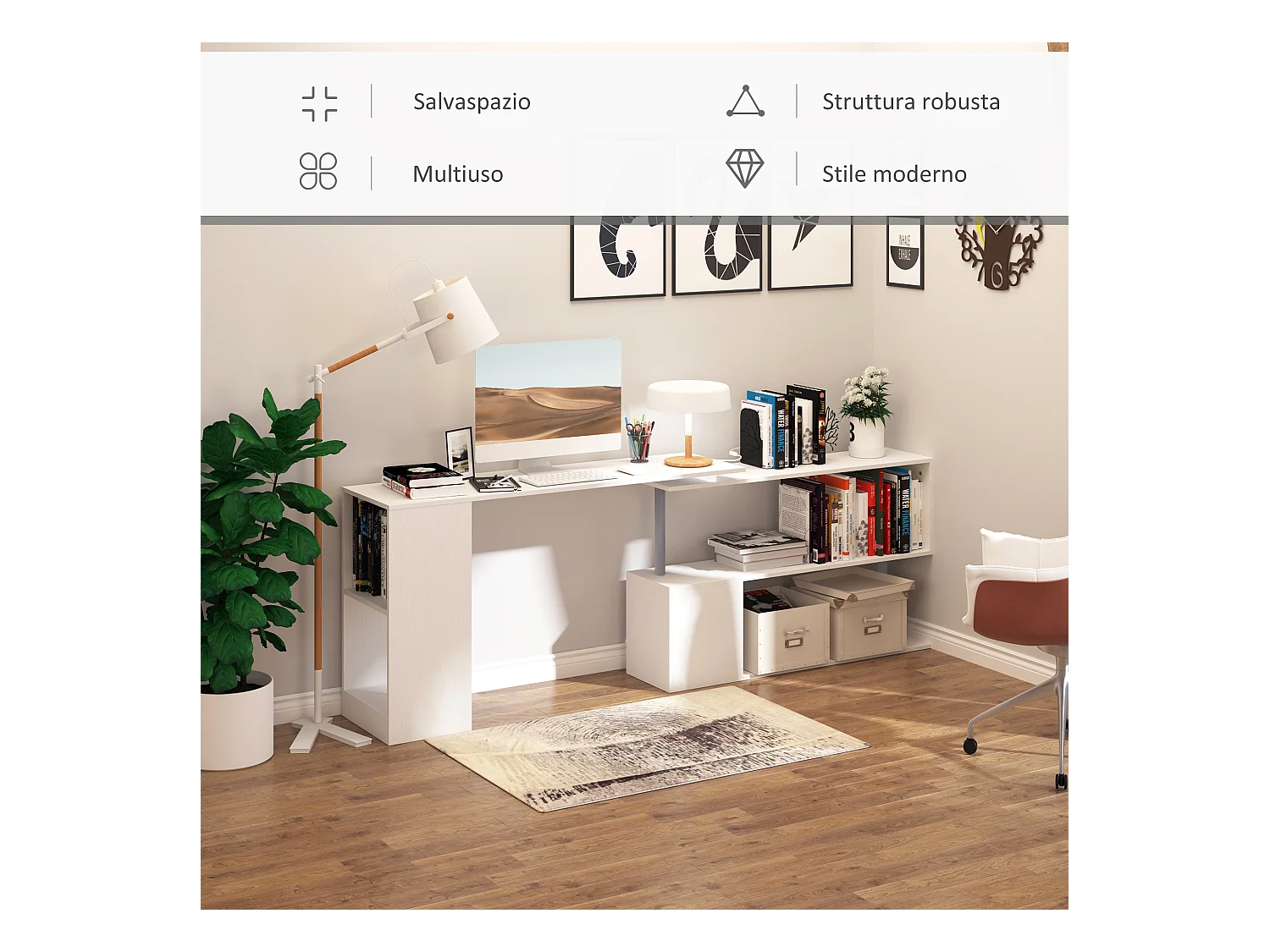 Scrivania moderna e angolare per pc da camera o ufficio