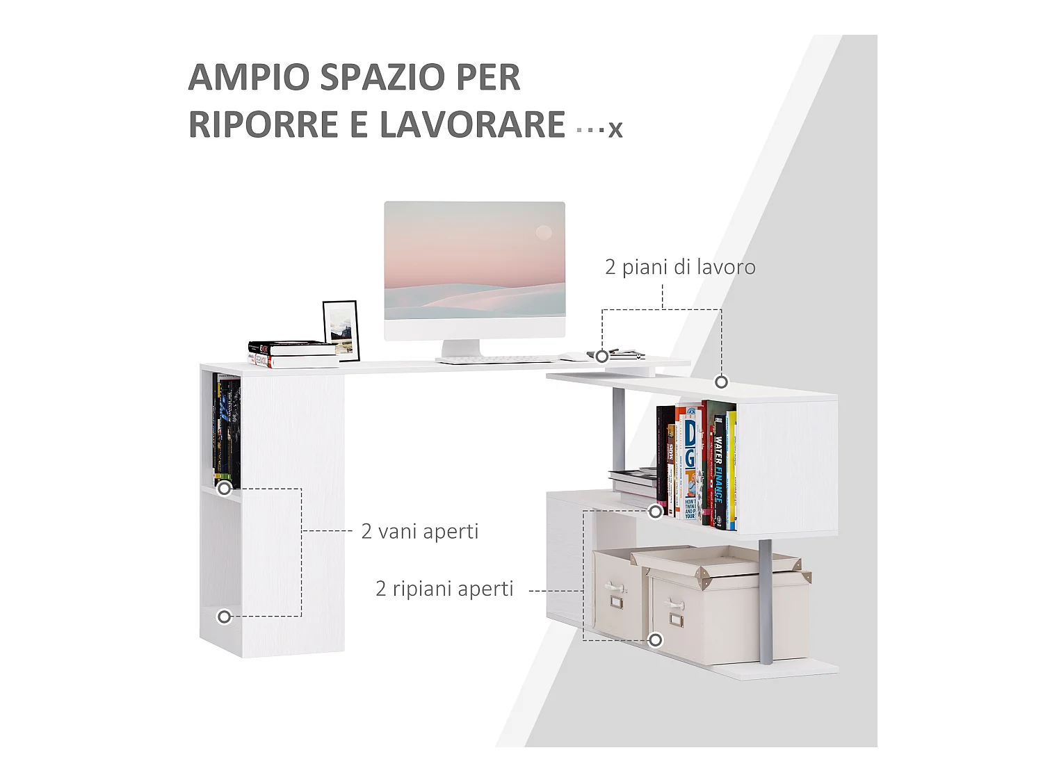 Scrivania moderna e angolare per pc da camera o ufficio