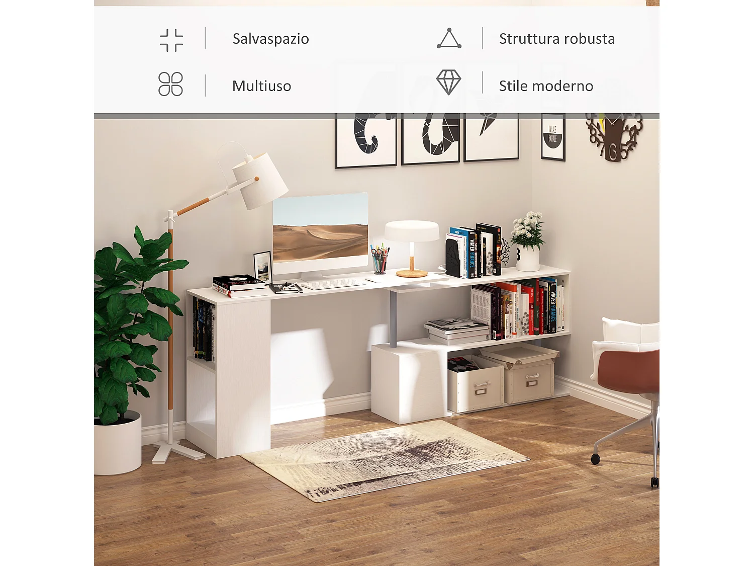 Scrivania moderna e angolare per pc da camera o ufficio