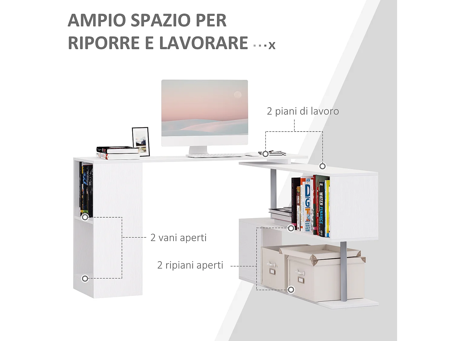 Scrivania moderna e angolare per pc da camera o ufficio