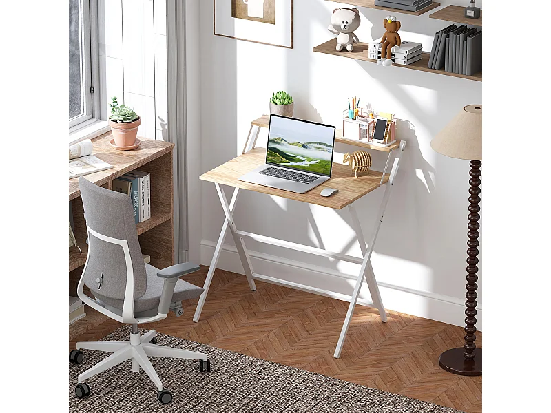 Scrivania pieghevole salvaspazio con ripiano supporto monitor legno