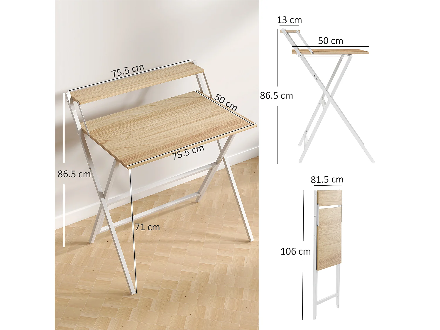 Scrivania pieghevole salvaspazio con ripiano supporto monitor legno