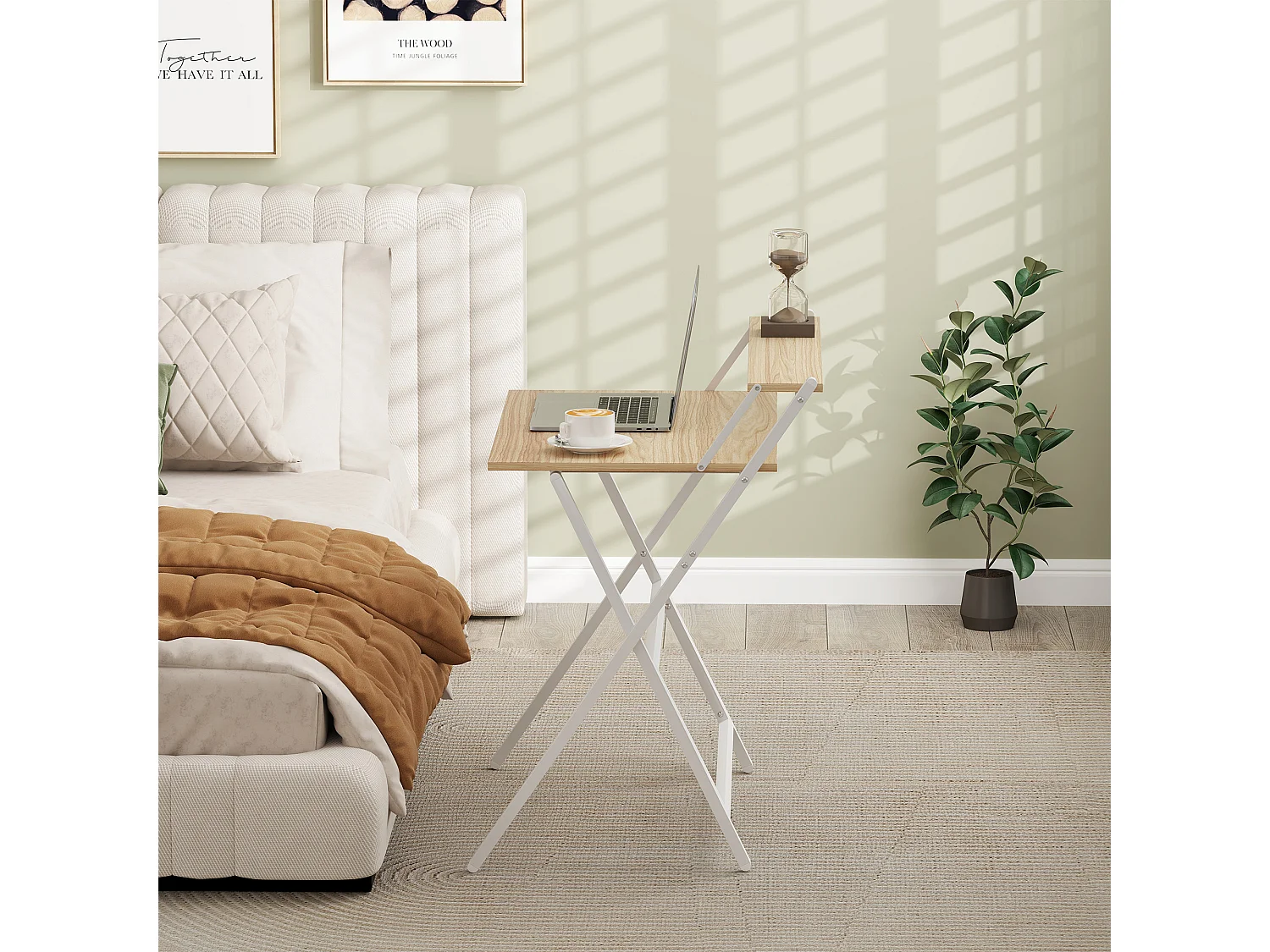 Scrivania pieghevole salvaspazio con ripiano supporto monitor legno