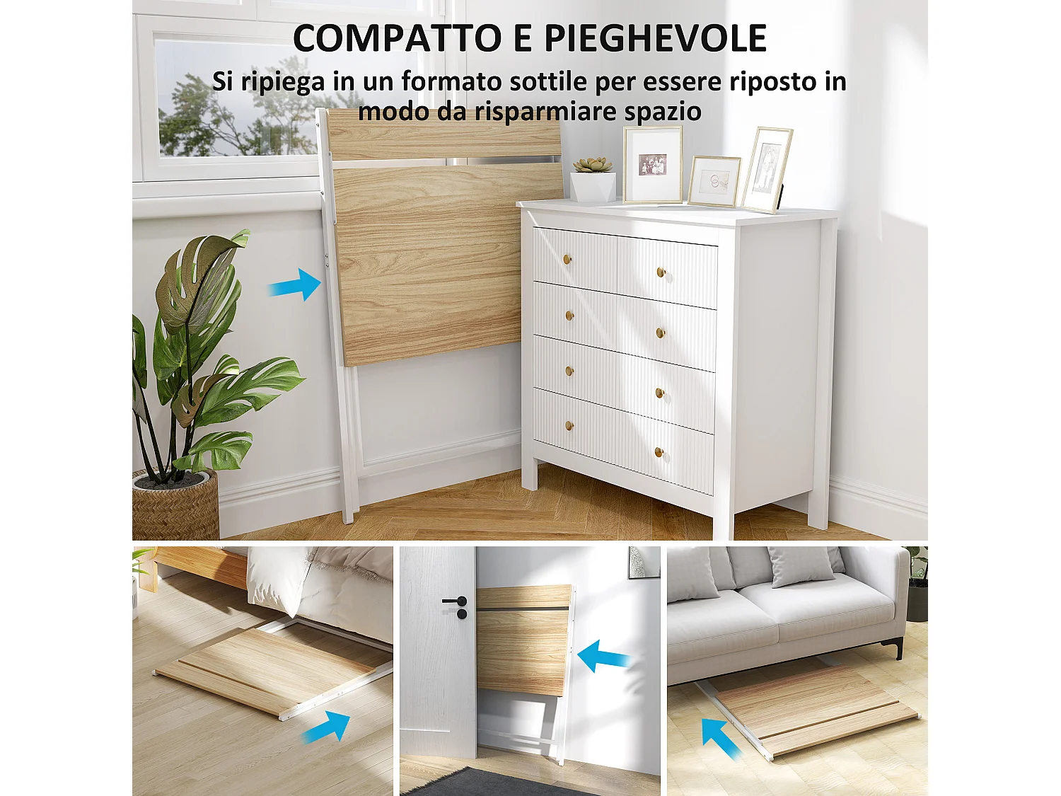 Scrivania pieghevole salvaspazio con ripiano supporto monitor legno