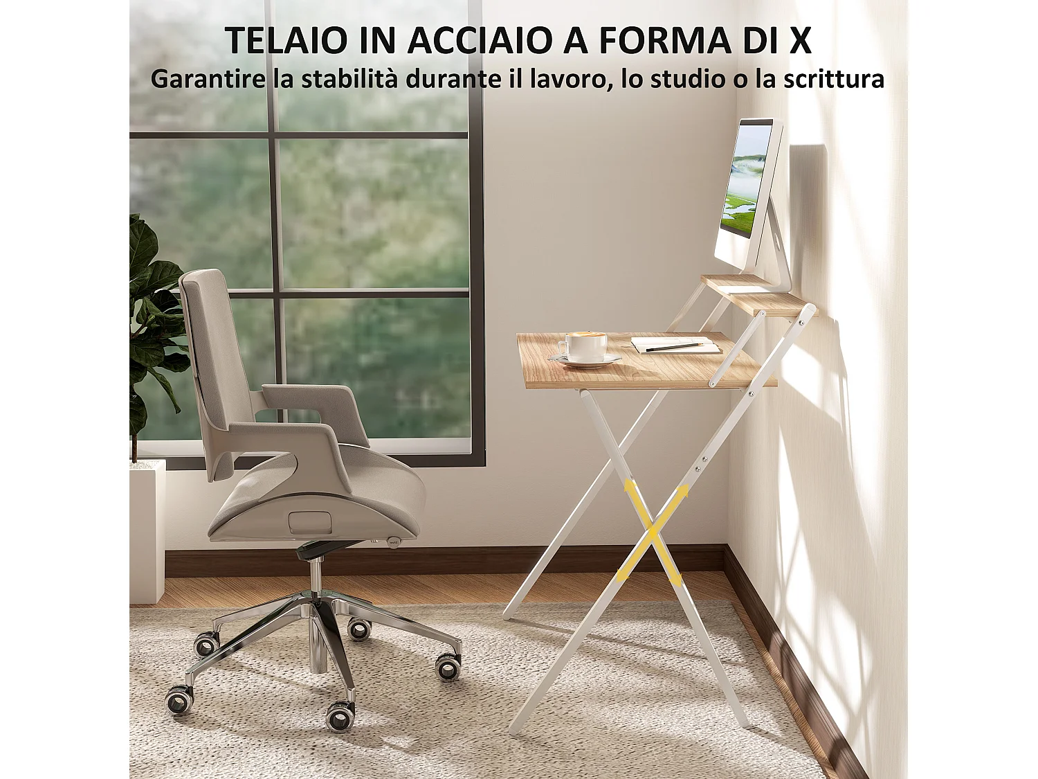 Scrivania pieghevole salvaspazio con ripiano supporto monitor legno