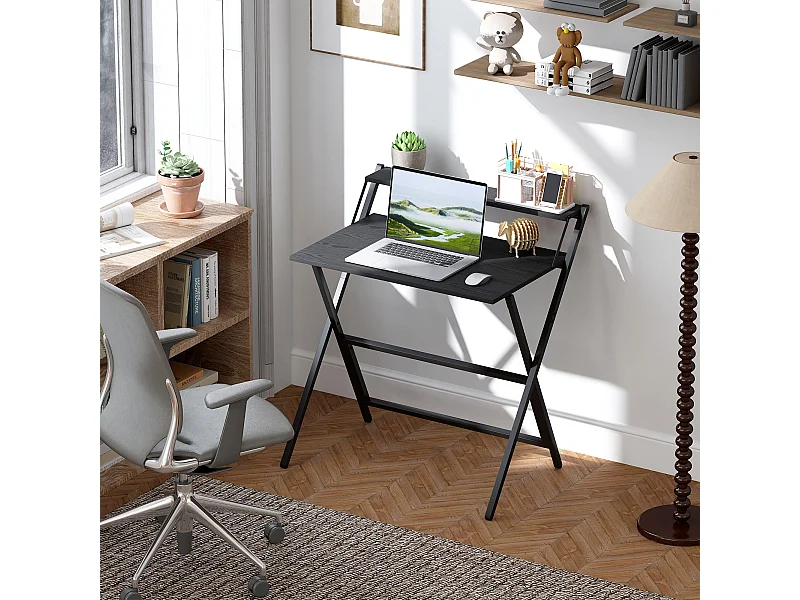 Scrivania pieghevole salvaspazio con ripiano supporto monitor nero