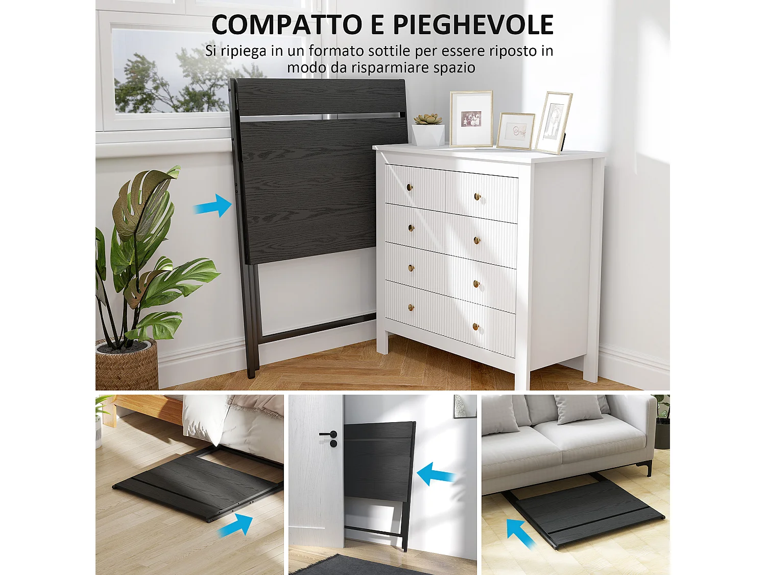 Scrivania pieghevole salvaspazio con ripiano supporto monitor nero