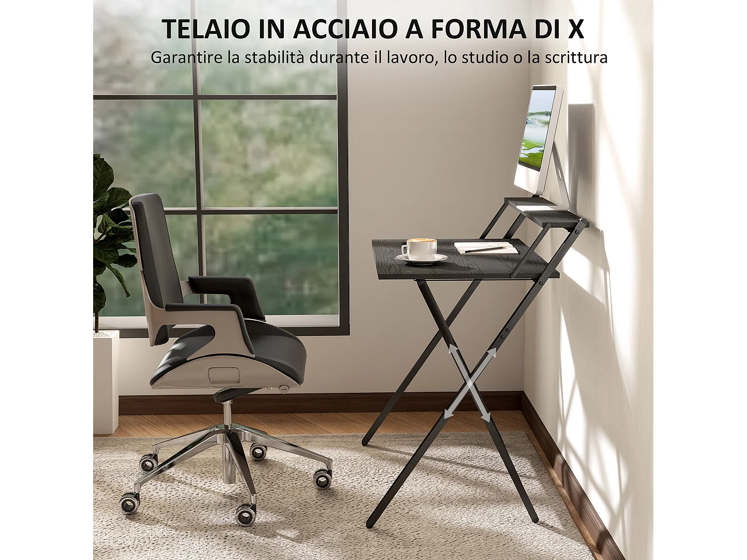 Scrivania pieghevole salvaspazio con ripiano supporto monitor nero