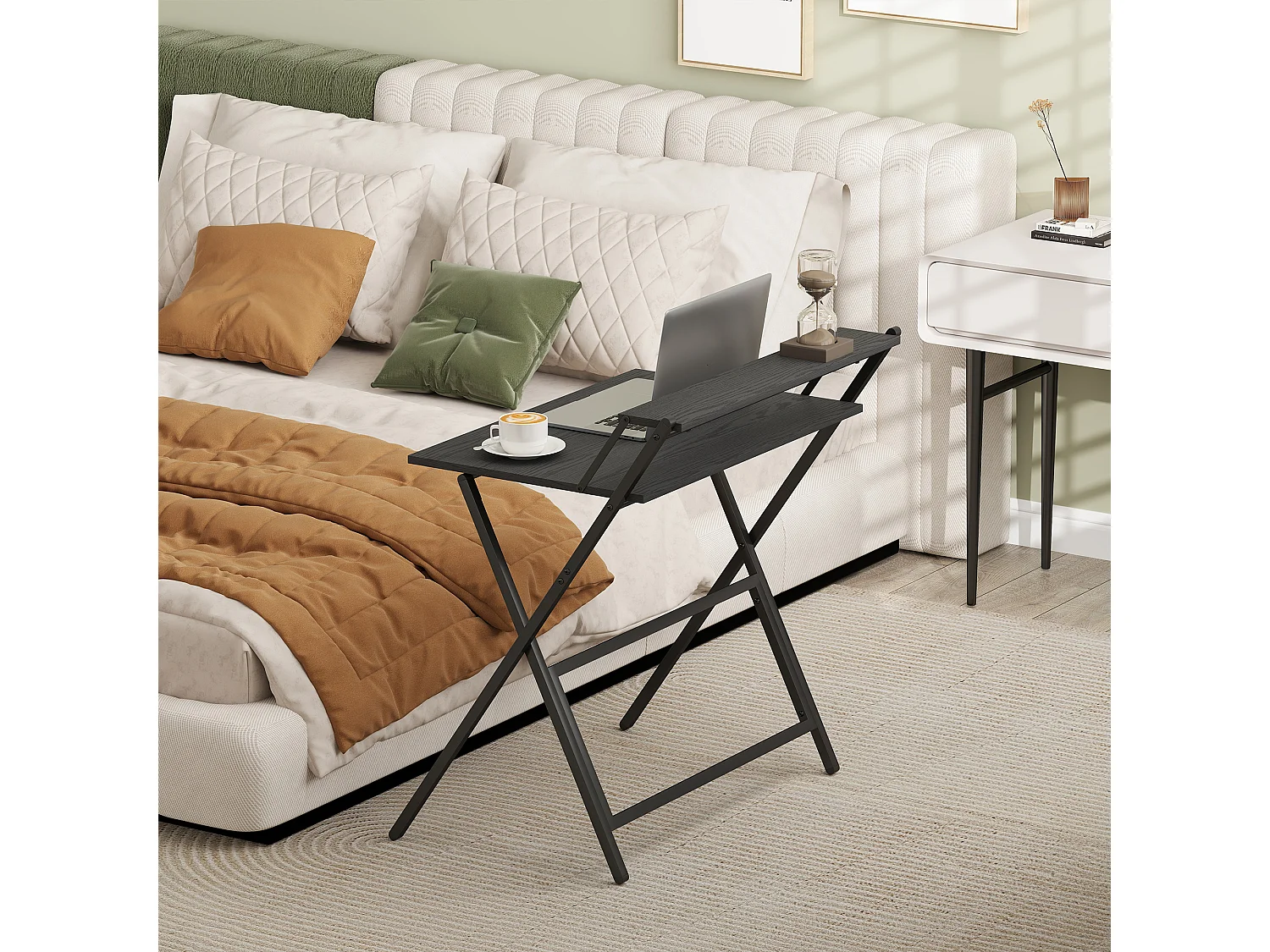 Scrivania pieghevole salvaspazio con ripiano supporto monitor nero