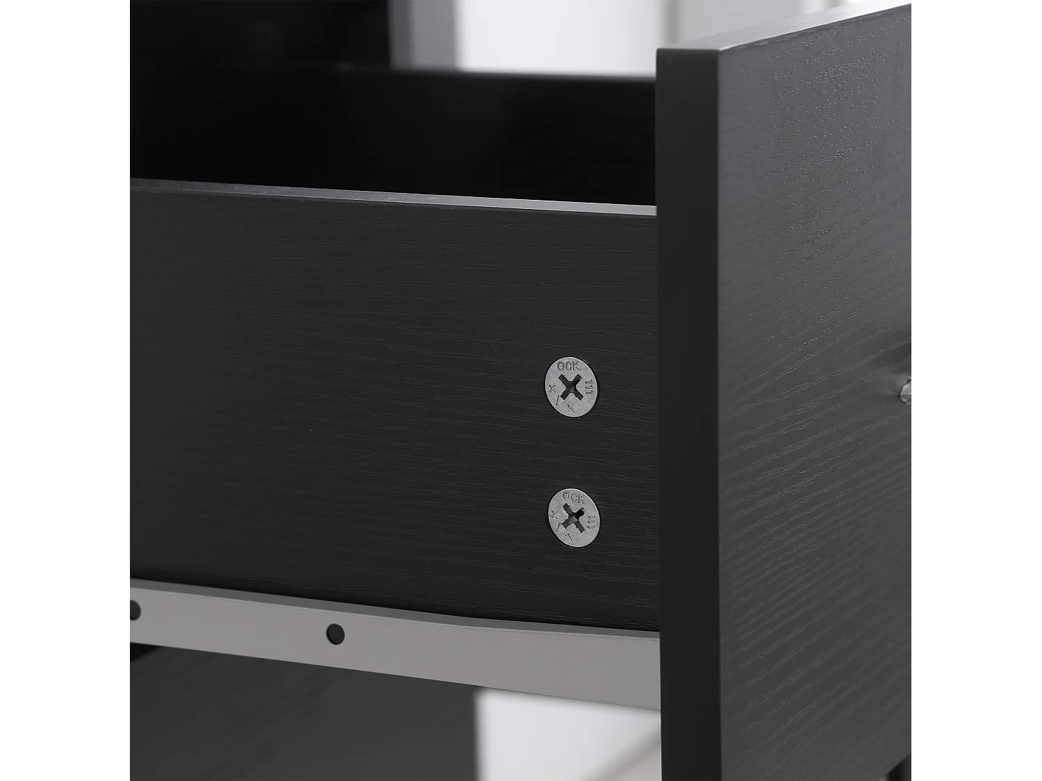 Scrivania pc moderno con 3 ripiani e 3 cassetti per camera in mdf nero