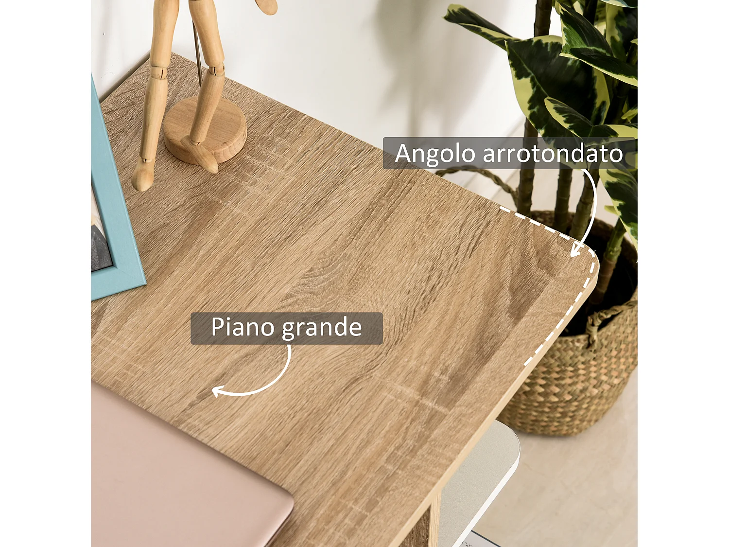 Scrivania moderna con 3 ripiani 100x44x74cm in legno bianco e quercia