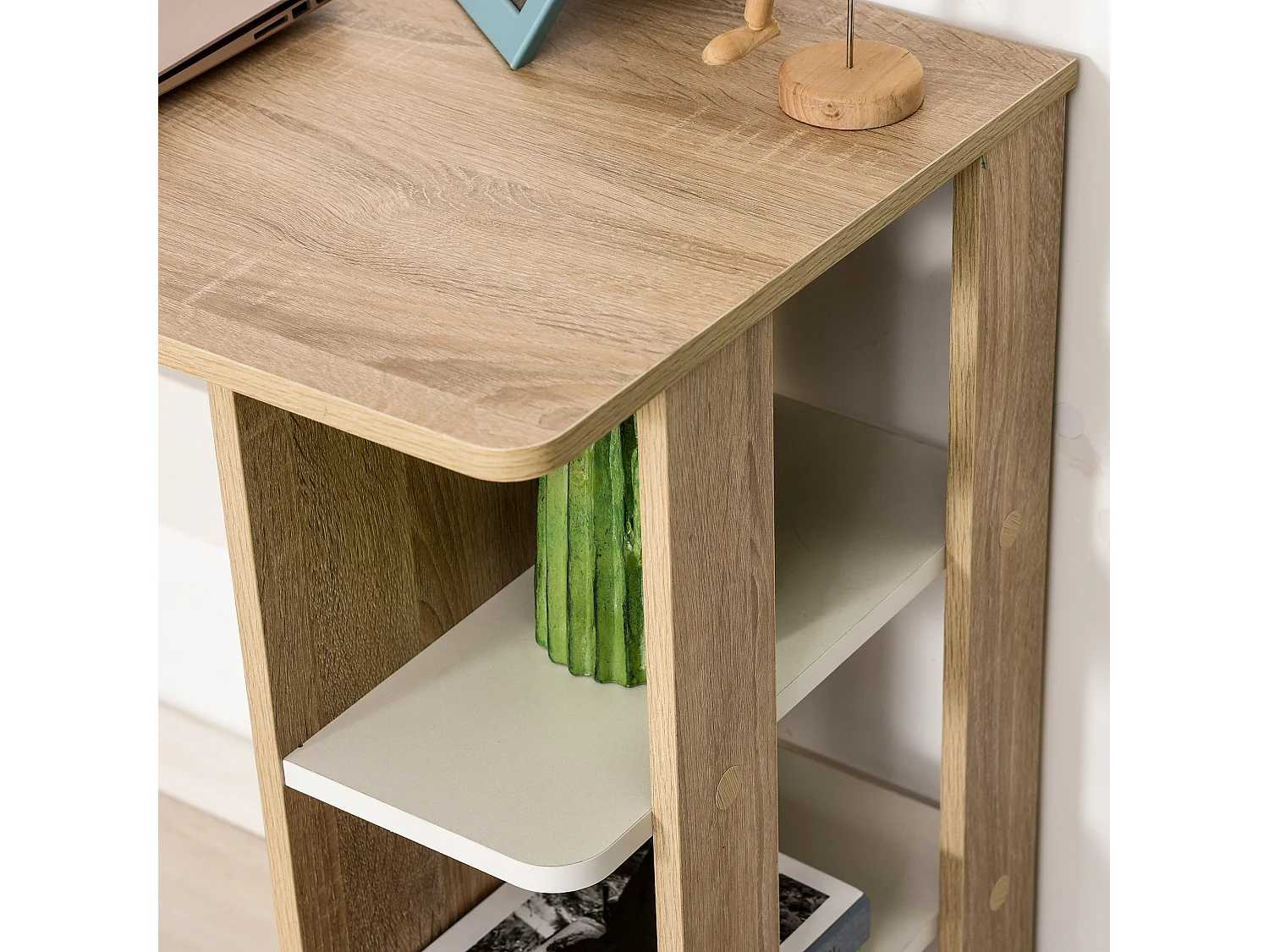 Scrivania moderna con 3 ripiani 100x44x74cm in legno bianco e quercia