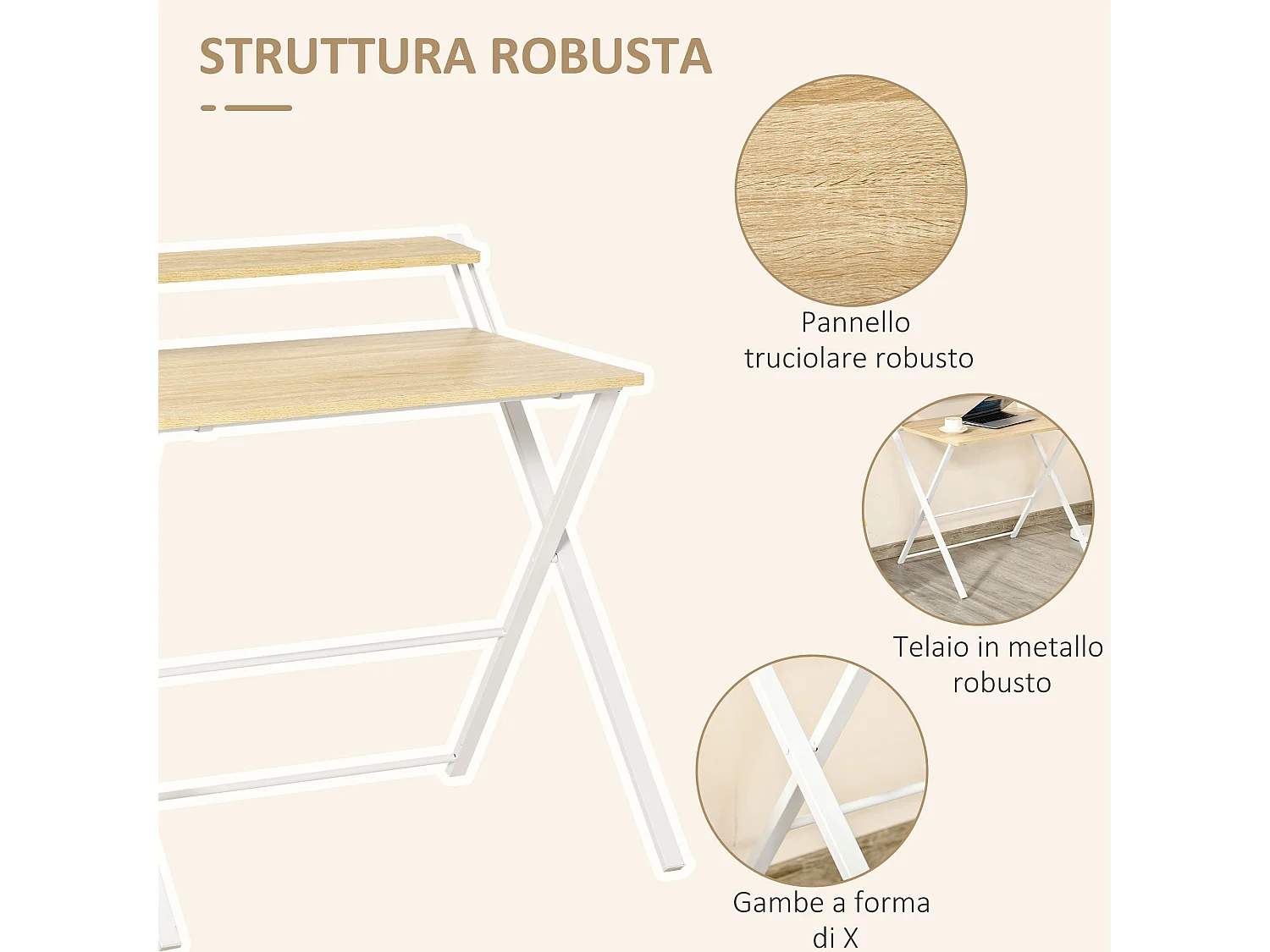 Scrivania pieghevole con mensola legno e metallo 81.5x70x84cm