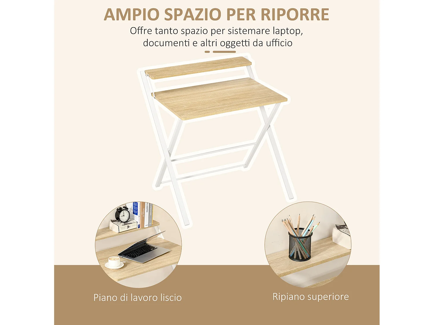 Scrivania pieghevole con mensola legno e metallo 81.5x70x84cm