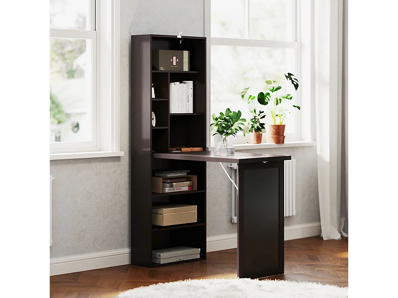 Scrivania pieghevole moderna con libreria e lavagna marrone