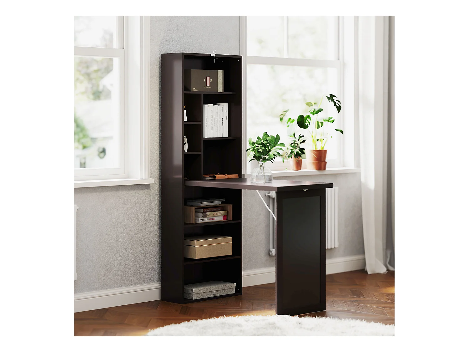 Scrivania pieghevole moderna con libreria e lavagna marrone