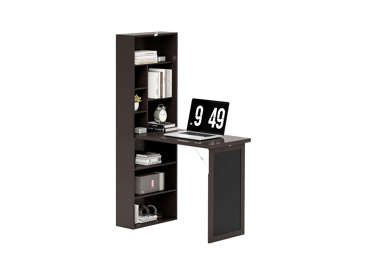 Scrivania pieghevole moderna con libreria e lavagna marrone