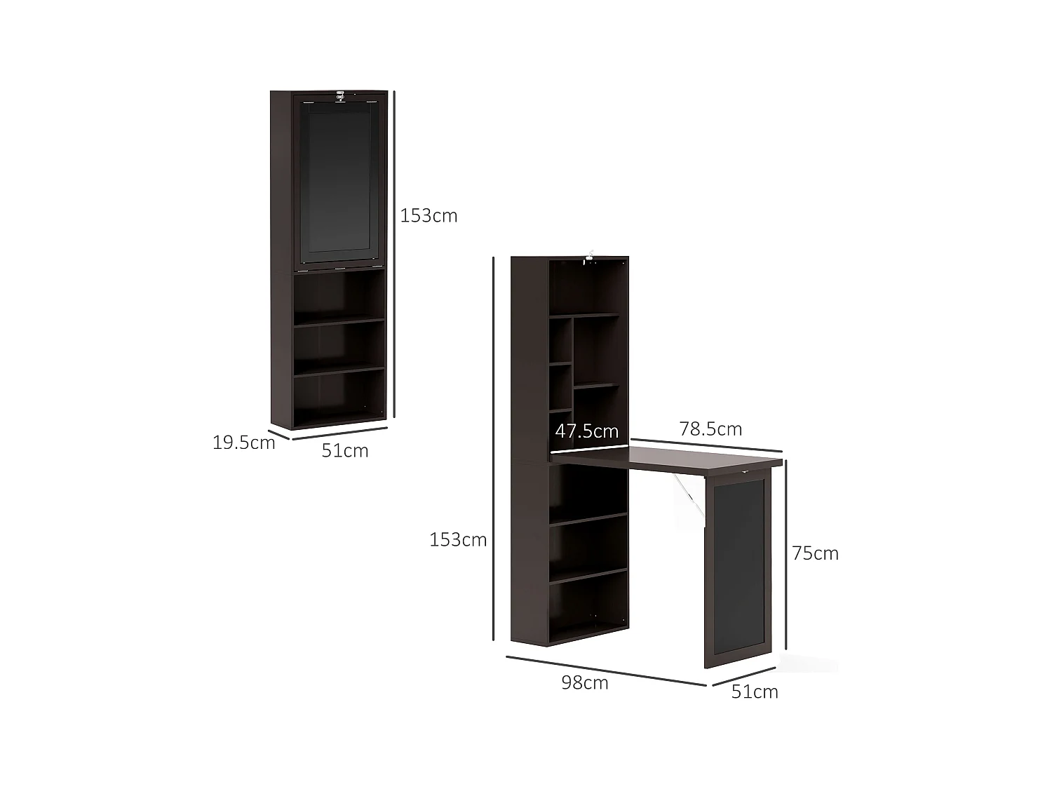 Scrivania pieghevole moderna con libreria e lavagna marrone