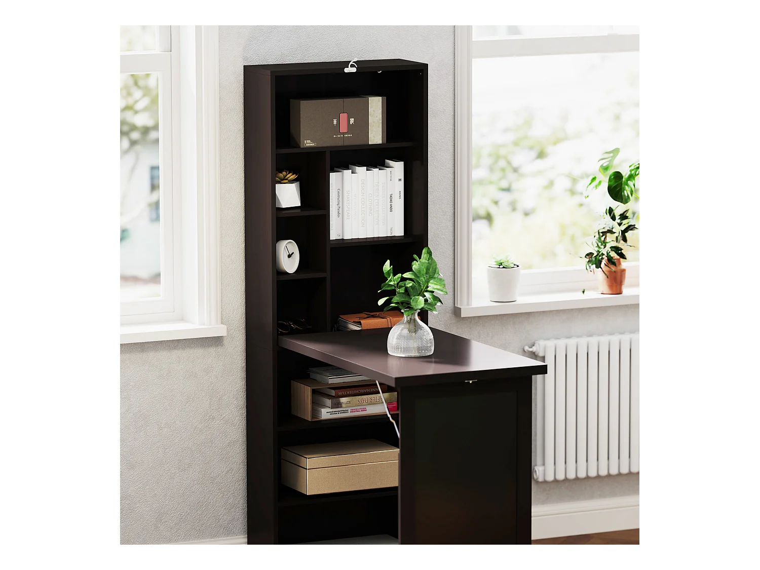Scrivania pieghevole moderna con libreria e lavagna marrone