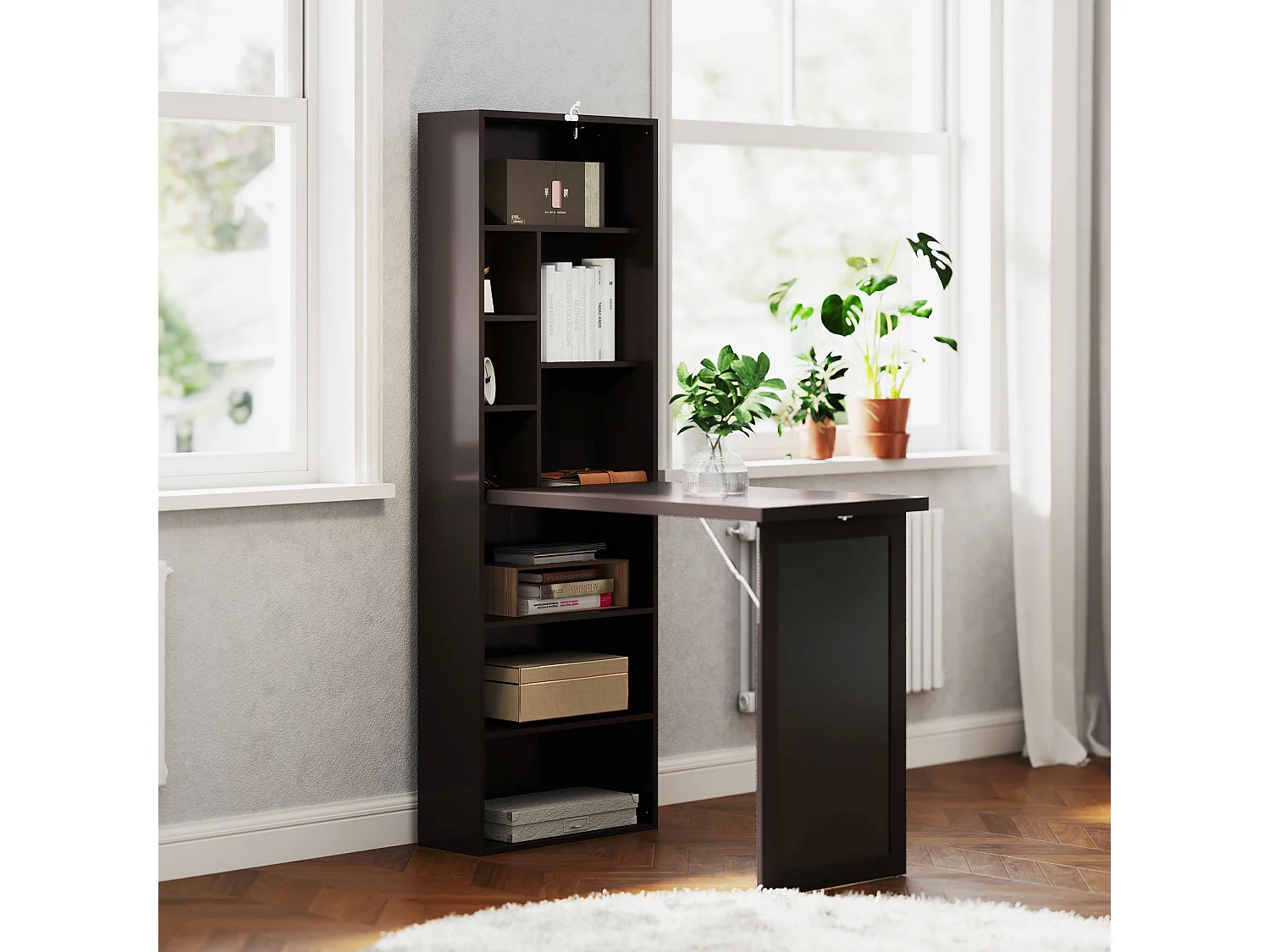 Scrivania pieghevole moderna con libreria e lavagna marrone