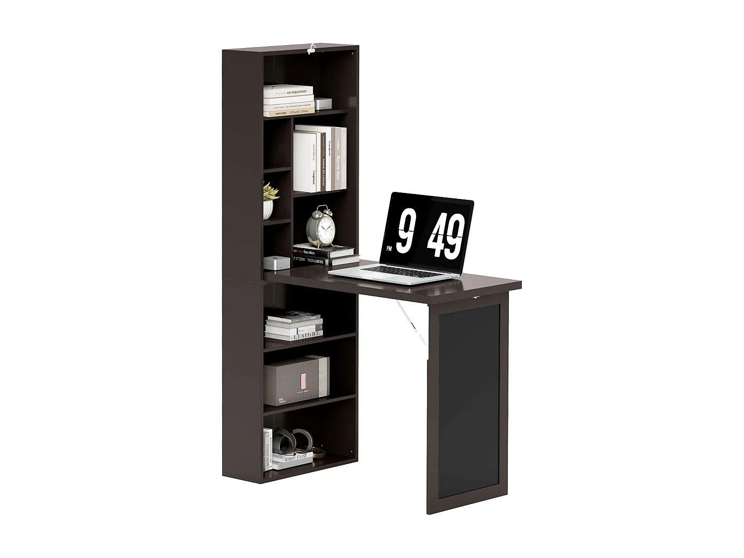 Scrivania pieghevole moderna con libreria e lavagna marrone