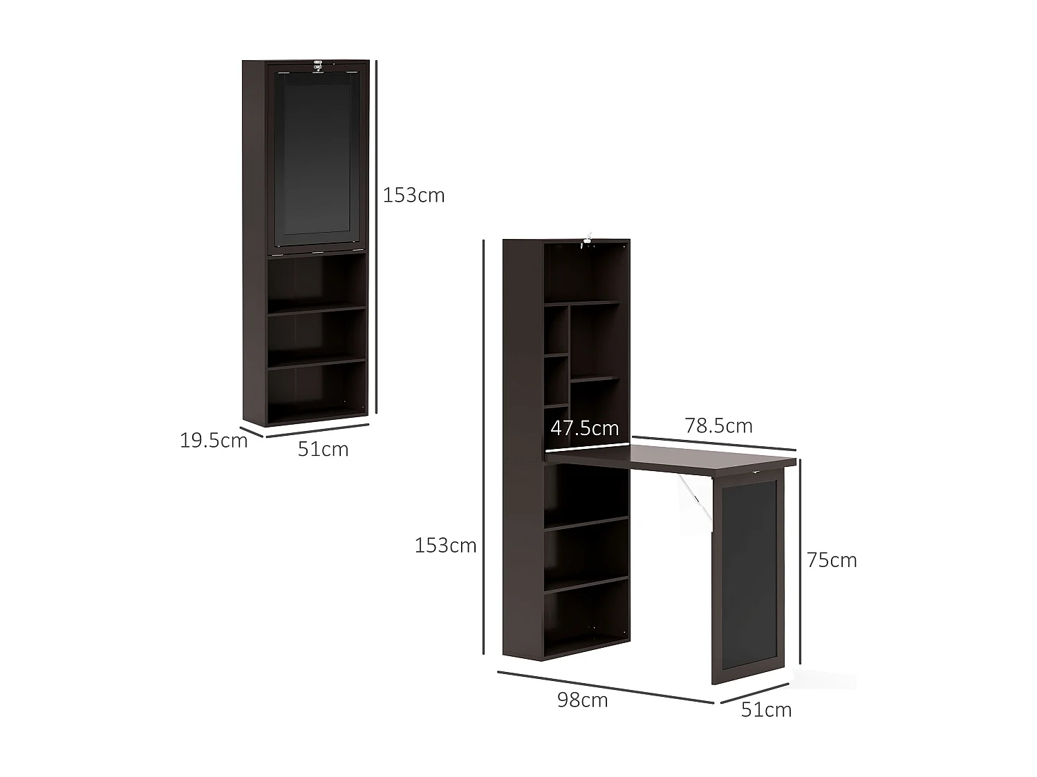 Scrivania pieghevole moderna con libreria e lavagna marrone