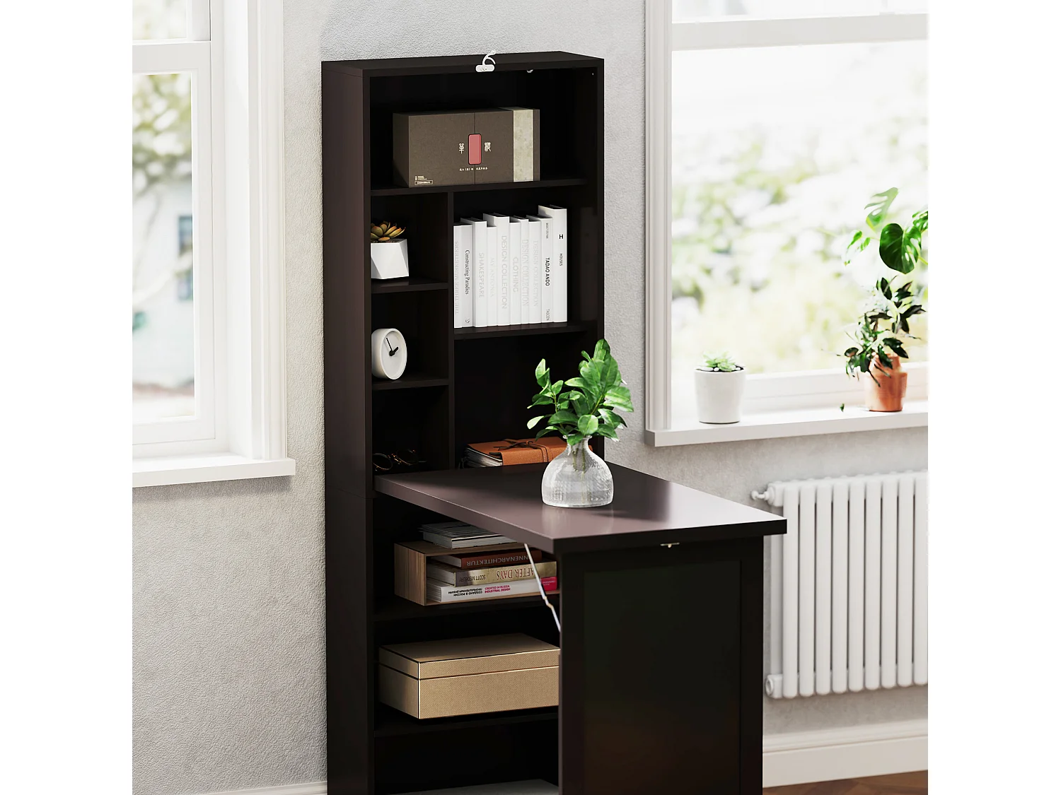 Scrivania pieghevole moderna con libreria e lavagna marrone